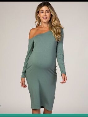 Pinkblush One-Shoulder Sage Green Maternity Dress